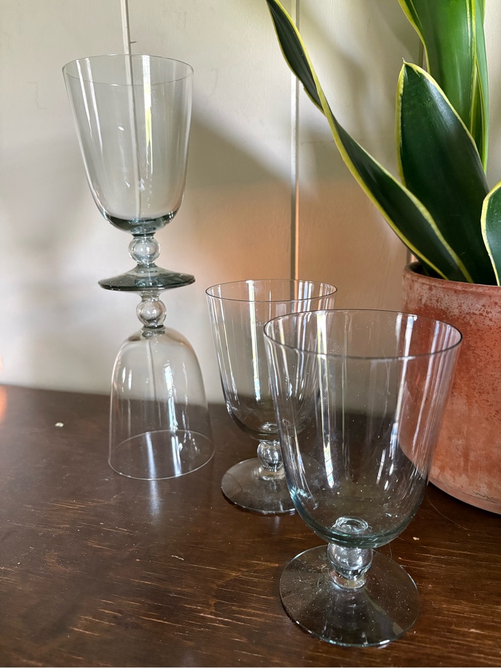Vintage Kosta Boda Bernadette Smoke Gray Crystal Goblet Bubble